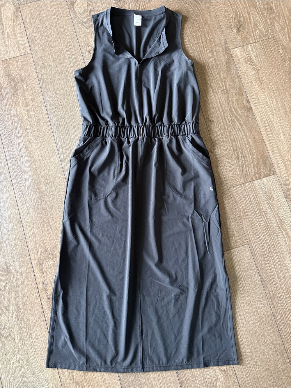 Lole Charcoal Gray Sleeveless Midi Dress with Elastic Waist